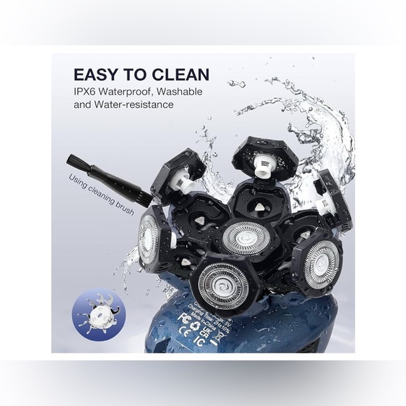 Head Shaver 7D/Razor w/ Nose Hair Trimmer Waterproof Wet Dry Mens Grooming Blue - Picture 7 of 7